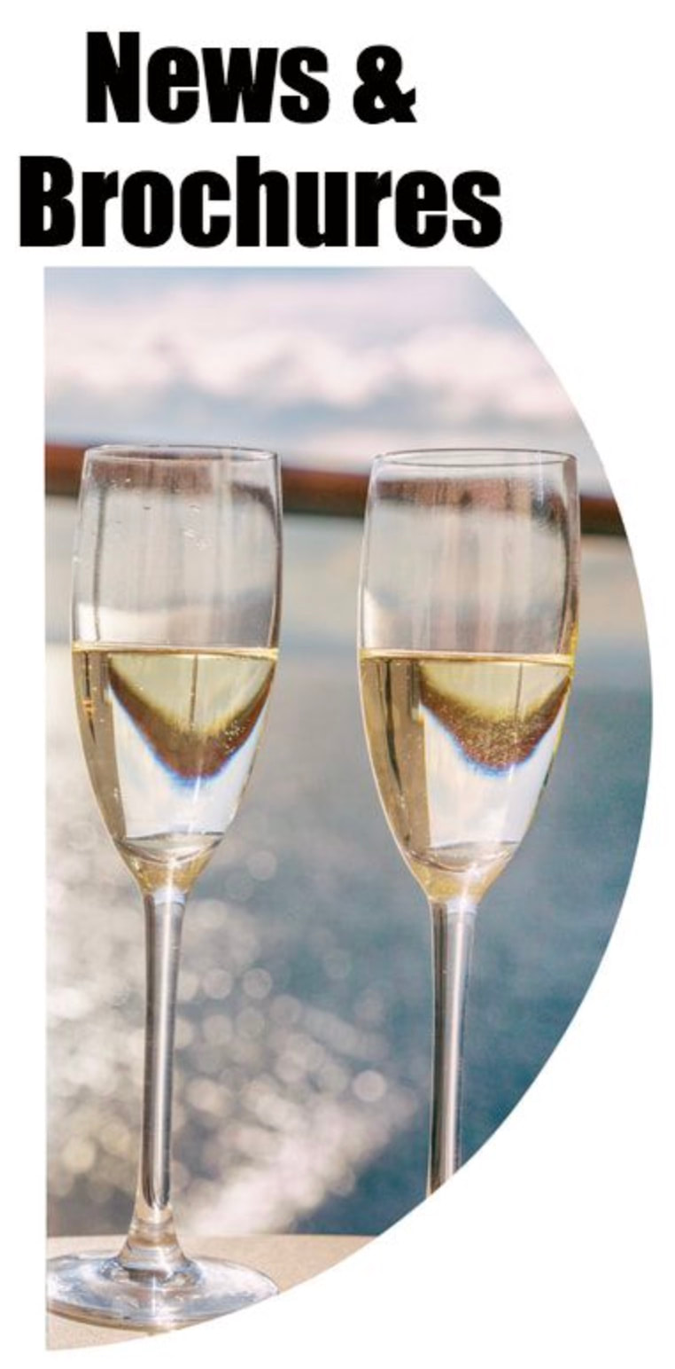 Champagne glasses with ocean in background